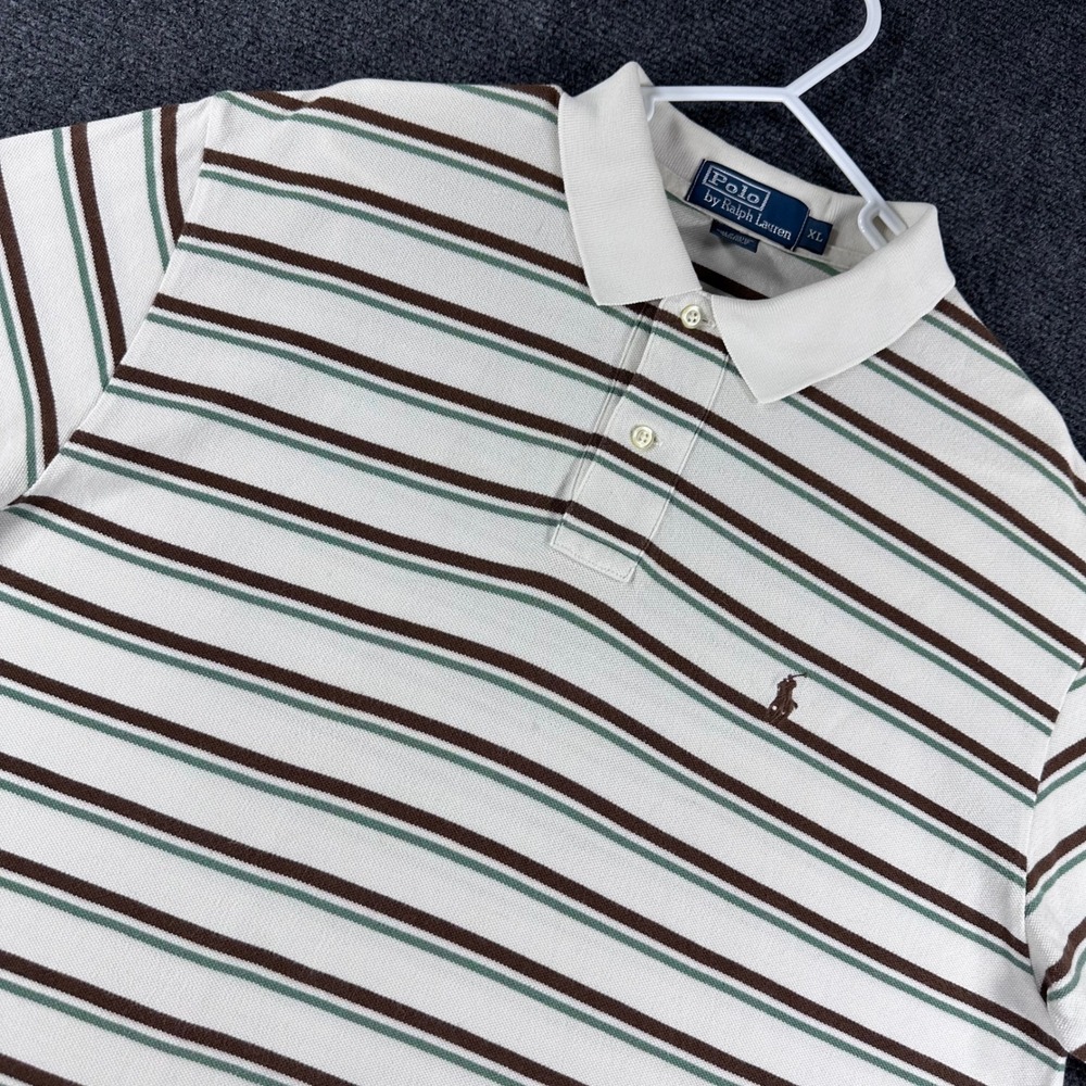 Polo Ralph Lauren Polo Shirt Mens XL Extra Large White Striped Pique Cotton Pony
